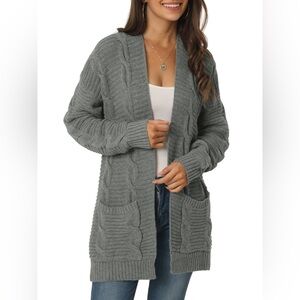 Elegant Gray Open Front Cardigan